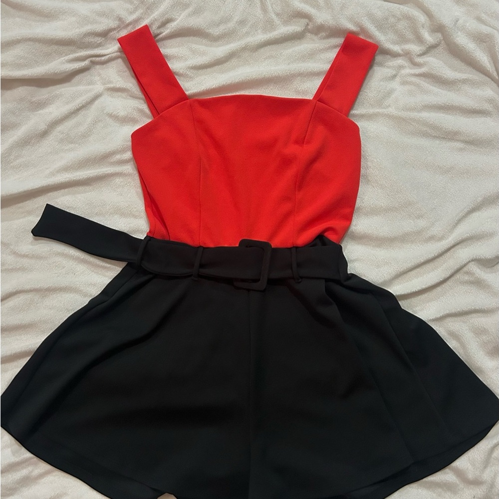 Orange and Black Belted Romper